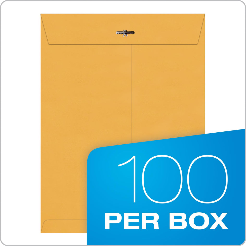 Quality Park 9 x 12 Clasp Envelopes with Deeply Gummed Flaps, Great for Filing, Storing or Mailing Documents, 28 lb Brown Kraft, 100 per Box (QUA37890)