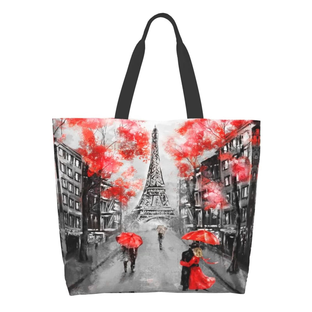 Romantic Eiffel Tower Grocery Bag French Tote Shopping Bag, Stylish Paris Street Gift Bag Paris Reusable Beach Bags Shoulder Bag Handbag