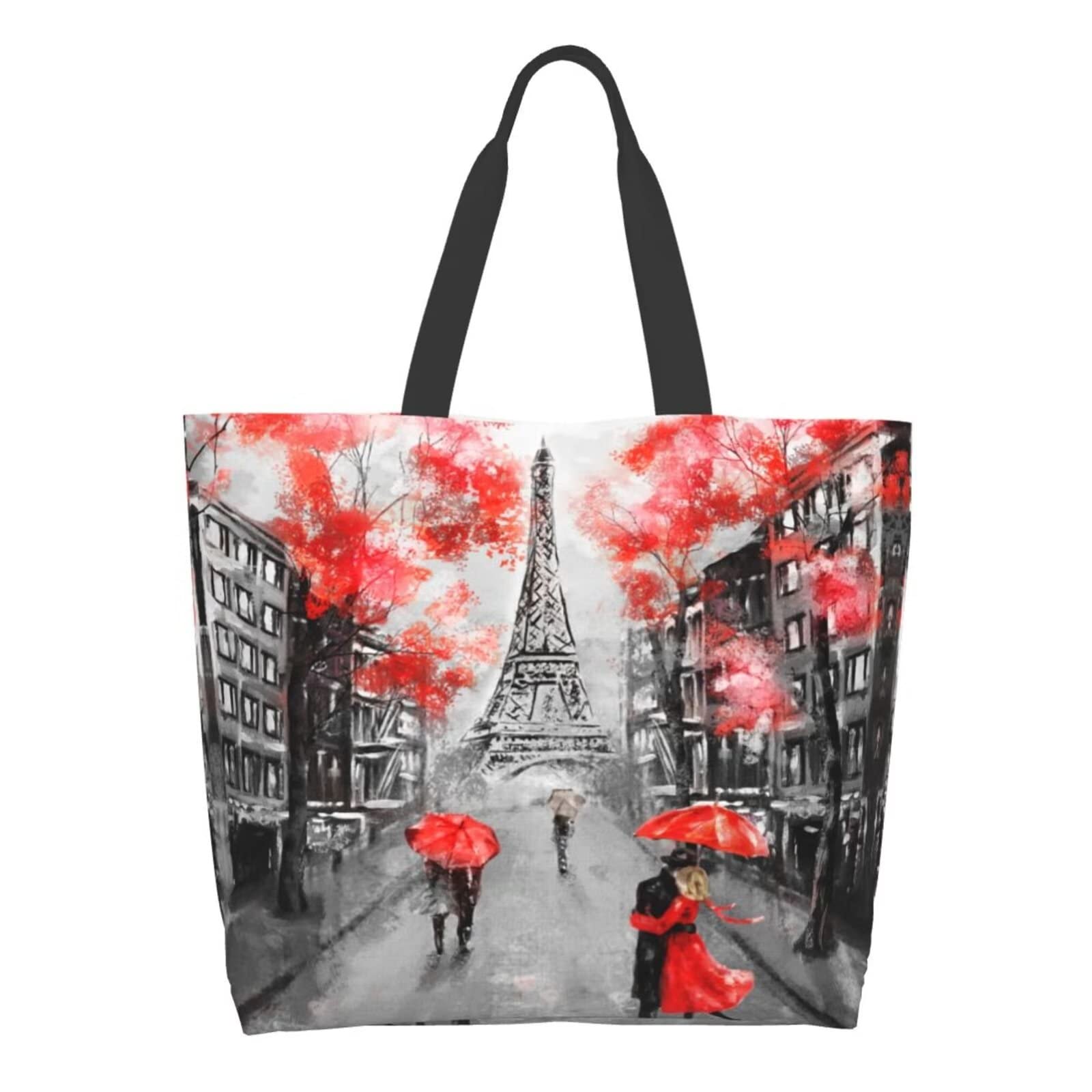 Romantic Eiffel Tower Grocery Bag French Tote Shopping Bag, Stylish Paris Street Gift Bag Paris Reusable Beach Bags Shoulder Bag Handbag