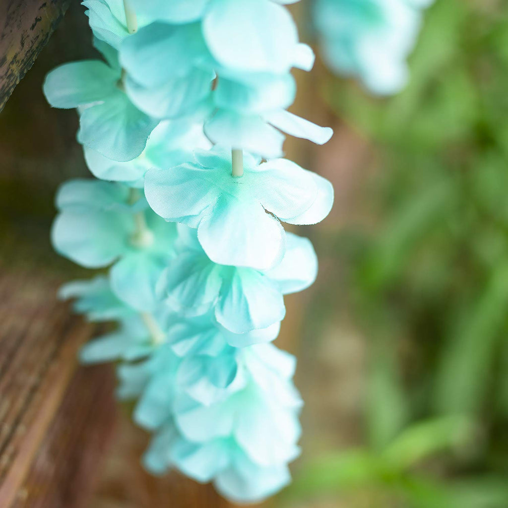 GPARK 10 Pack 6.5 Feet / 78 inch Wisteria Artificial Fake Hanging Flowers Silk Vine Ratta Plants Leaf Garland for Home Wedding Party Garden Outdoor Greenery Wall Decoration Blue