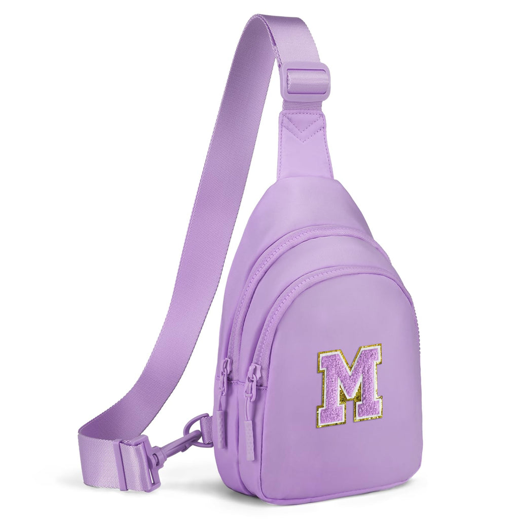 Viverte Small Initial Sling Bag Crossbody Bag Fanny Pack for Girls Women Cute Chest Bag Cross Body Bag Personalized Birthday Gifts for Her Trendy Preppy Stuff Cool Stuff for Teen Girls (Lavender-M)