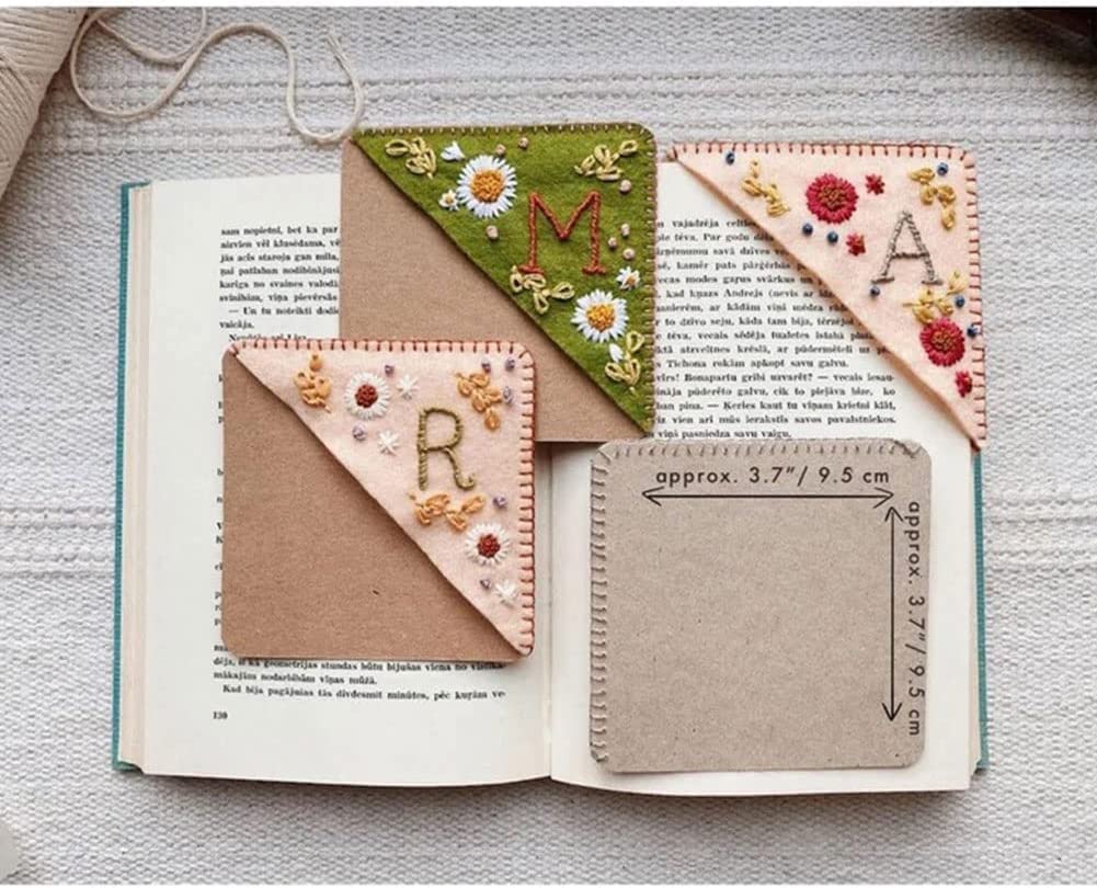 Personalized Hand Embroidered Corner Bookmark, 26 Letters Cute Flower Embroidered Corner Bookmark Embroidery Book Marker Clip for Book Lovers Bookmarks for Reading Lovers Meaningful GIF (Summer, M)