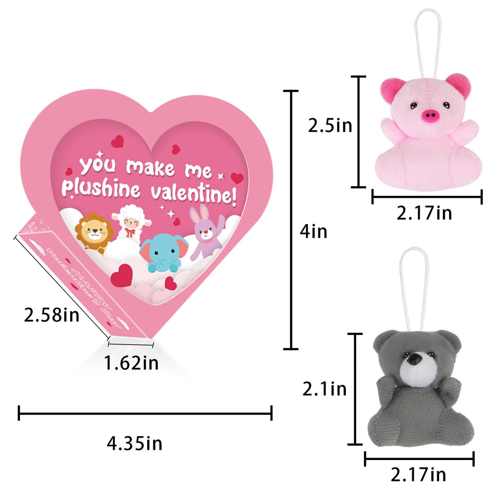 Advoxa Valentines Day Gifts Toys for Kids - 24 Packs Valentines Day Heart Boxes with Animal Plush Toys, Valentines Gift Exchange School Classroom Prize Rewards Party Favors Toys