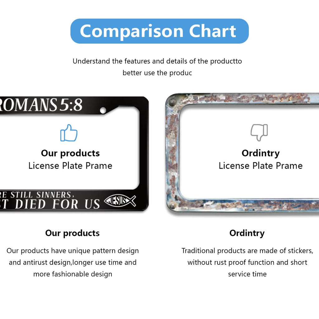 Jesus Bible Verses Romans 5：8 License Plate Frame Christian Stainless Steel Car Accessories Personalized License Plate Holder Fits Standard U.S. Vehicles Size: 12.2 x 6 Inches for Men Women