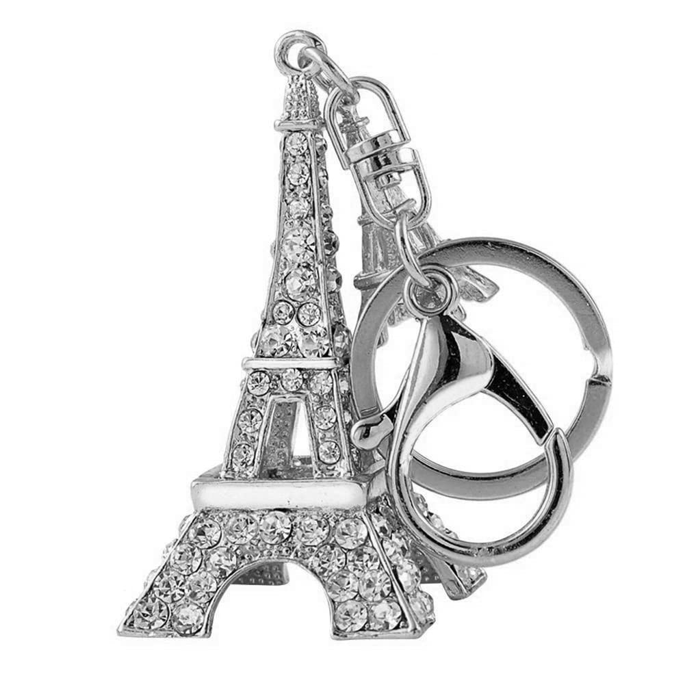 Reizteko Fashion Lovely decoration 3D souvenir Purse Charm Keychain in Paris the Eiffel Tower in France Silver Crystals Car Bag Phone Pendant ornament