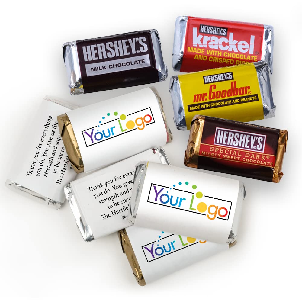 Custom Printed Wrappers and Mini Chocolate Bars, Promotional Items Add Your Logo Candy Personalized Miniatures, (75 Count)