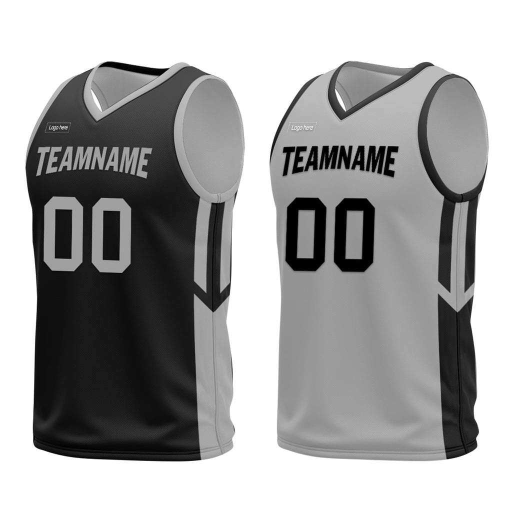 Custom Reversible Basketball Jersey Set for Men Youth Personalized Breathable Mesh Sports Uniform for Practice,Daily Wear Grey Black