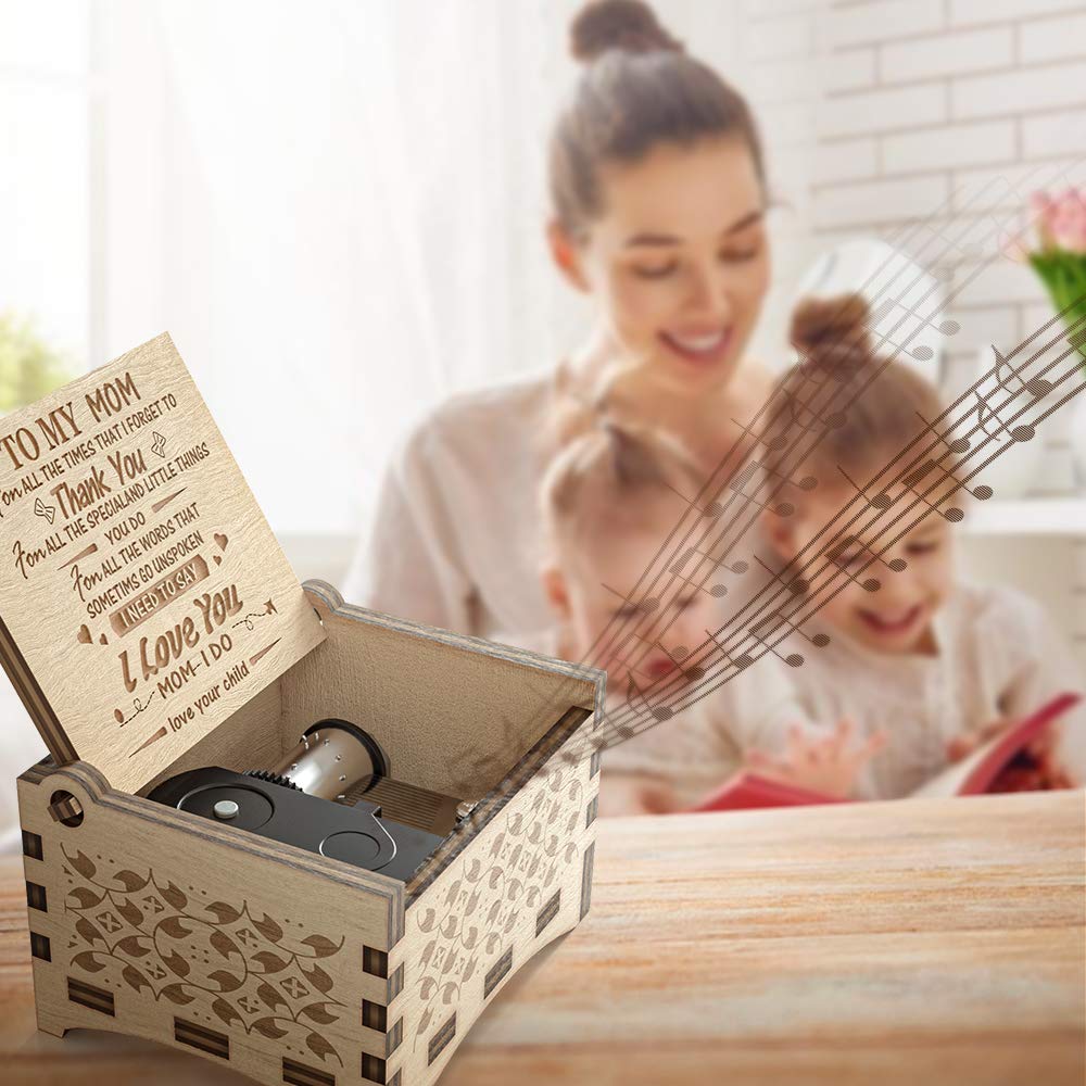 You are My Sunshine Music Box for Mom from Daughters, You are My Sunshine Cute Box with Wind Up, Wood Personalized Engraved Best Unique Gift for Birthday, Christmas Day