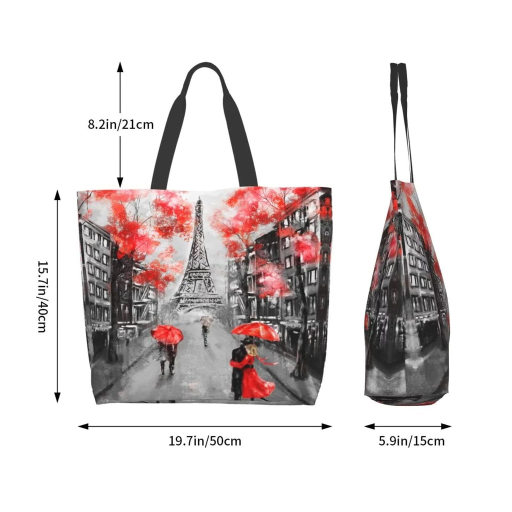 Romantic Eiffel Tower Grocery Bag French Tote Shopping Bag, Stylish Paris Street Gift Bag Paris Reusable Beach Bags Shoulder Bag Handbag