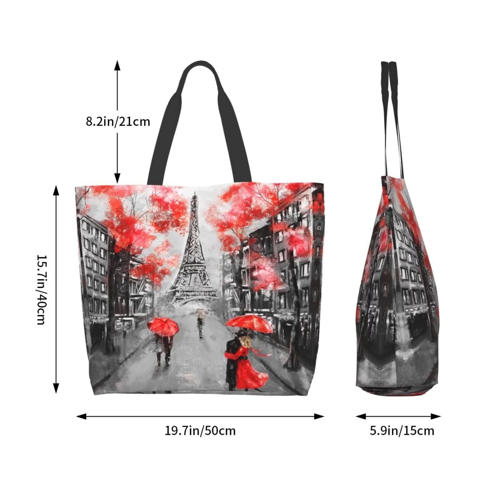 Romantic Eiffel Tower Grocery Bag French Tote Shopping Bag, Stylish Paris Street Gift Bag Paris Reusable Beach Bags Shoulder Bag Handbag
