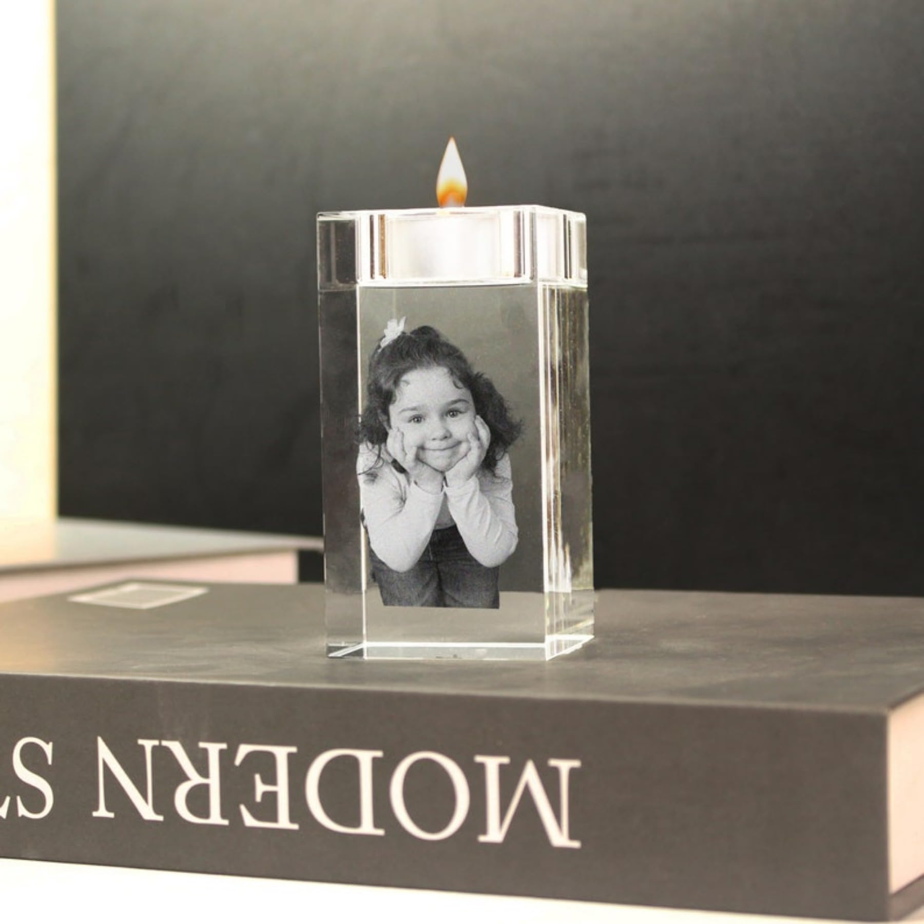 Custom Personalized 3D Laser Engraved Photo Picture K9 Crystal Candle Holder Stand Personalized Photo Engraved Crystal Candelabra (5x5x8cm)