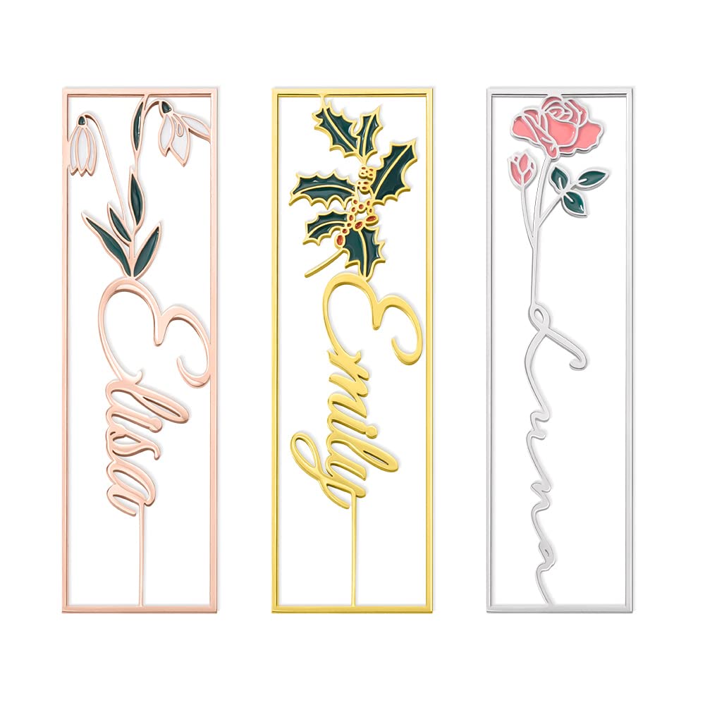 Custom Name Bookmark Birth Flower Bookmark Stainless Steel Bookmark for Women Personalized Birthday Gift for Her