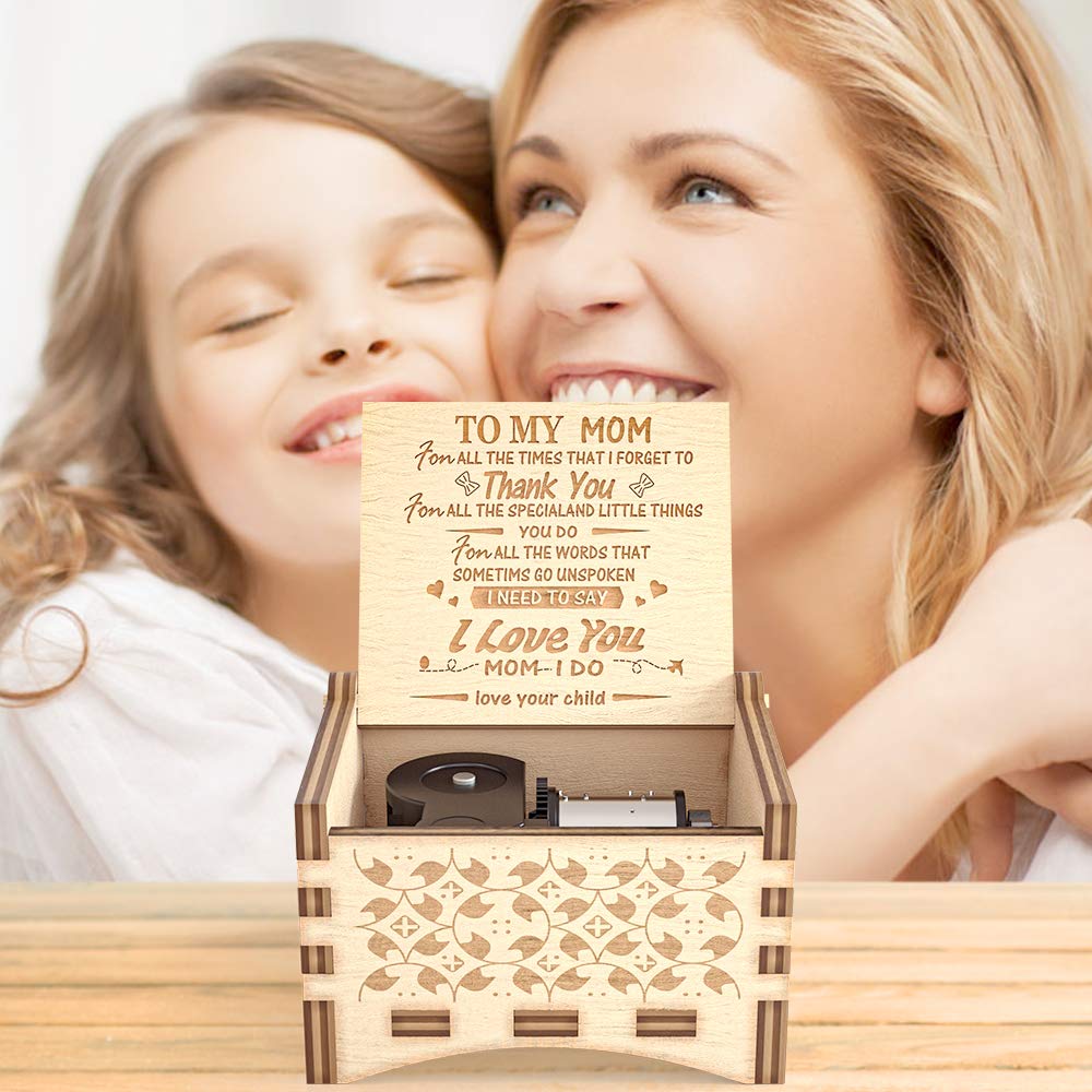 You are My Sunshine Music Box for Mom from Daughters, You are My Sunshine Cute Box with Wind Up, Wood Personalized Engraved Best Unique Gift for Birthday, Christmas Day