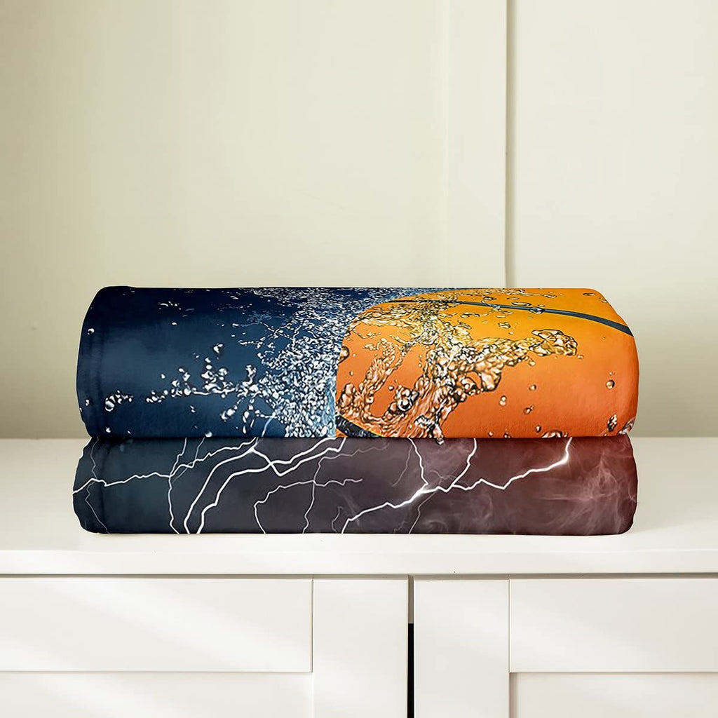 Erosebridal Basketball Throw Blanket Throw Size with Custom Name,Basketball Blanket for Boys,Personalized Sports Fleece Blanket for Youth, Ice and Fire Red Frame Flannel Blanket