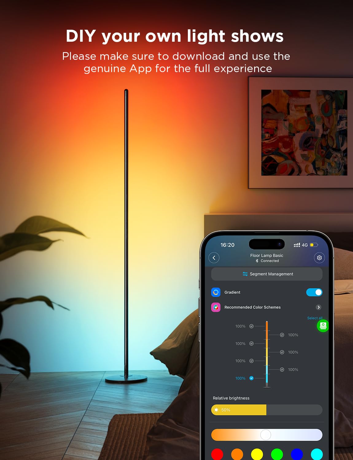 Govee RGBIC Floor Lamp, LED Corner Lamp Works with Alexa, 1000 Lumen Smart Modern Floor Lamp with Music Sync and 16 Million DIY Colors, Color Changing Standing Floor Lamp for Bedroom Living Room Black