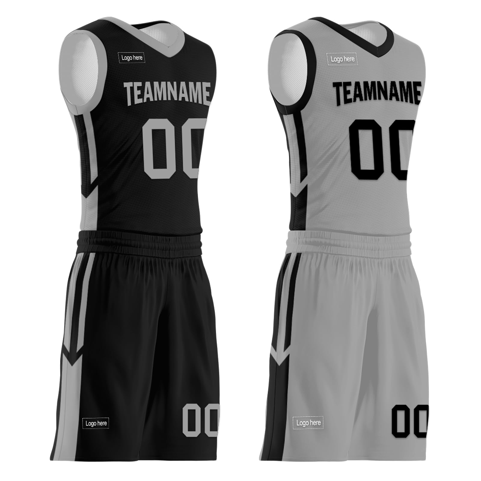 Custom Reversible Basketball Jersey Set for Men Youth Personalized Breathable Mesh Sports Uniform for Practice,Daily Wear Grey Black