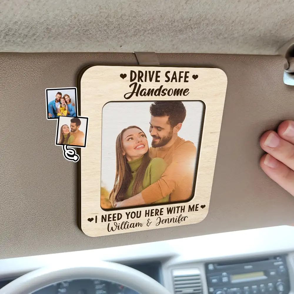 WANDER PRINTS Gift for Couple - Custom Photo, Personalized Custom Shaped Car Visor Clip - Drive Safe I Need You Here with Me
