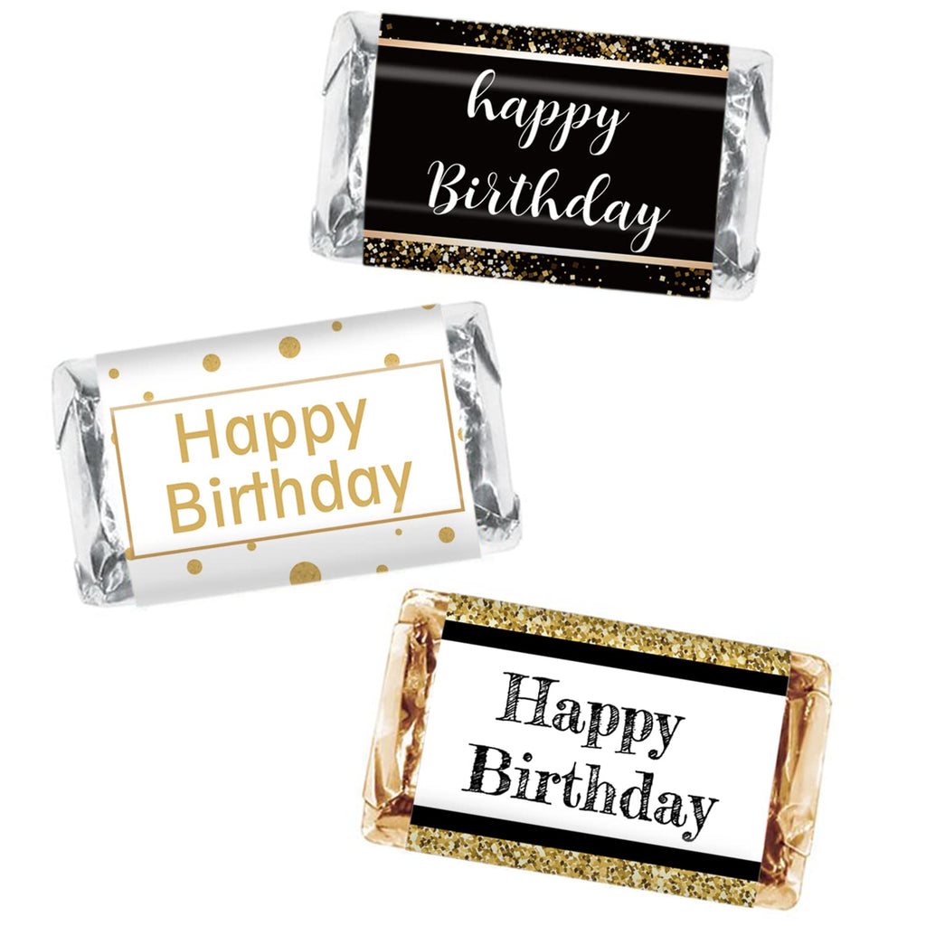 Happy Birthday Candy Bar Wrappers, Black and Gold Mini Candy Bar Wrappers Birthday Party Favors, Pack of 54