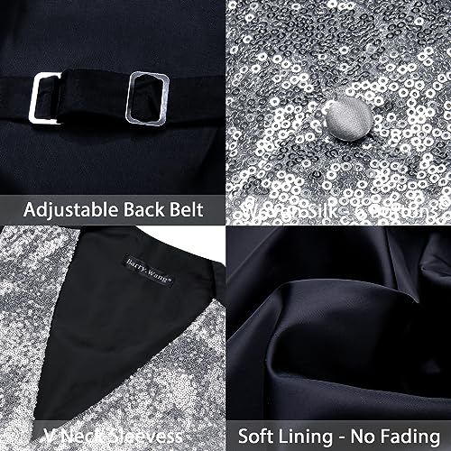 Barry.Wang Mens Black Vest V-neck Silm Fit Suit Waistcoat Bowtie Set Party Prom Tuxedo
