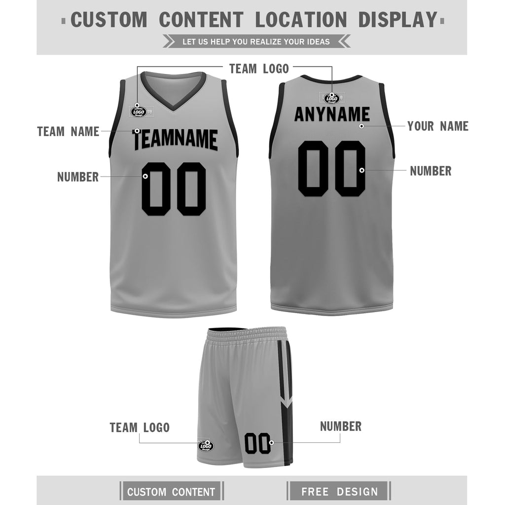 Custom Reversible Basketball Jersey Set for Men Youth Personalized Breathable Mesh Sports Uniform for Practice,Daily Wear Grey Black