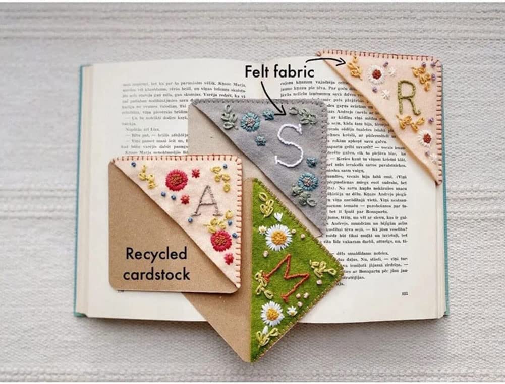 Personalized Hand Embroidered Corner Bookmark, 26 Letters Cute Flower Embroidered Corner Bookmark Embroidery Book Marker Clip for Book Lovers Bookmarks for Reading Lovers Meaningful GIF (Summer, M)