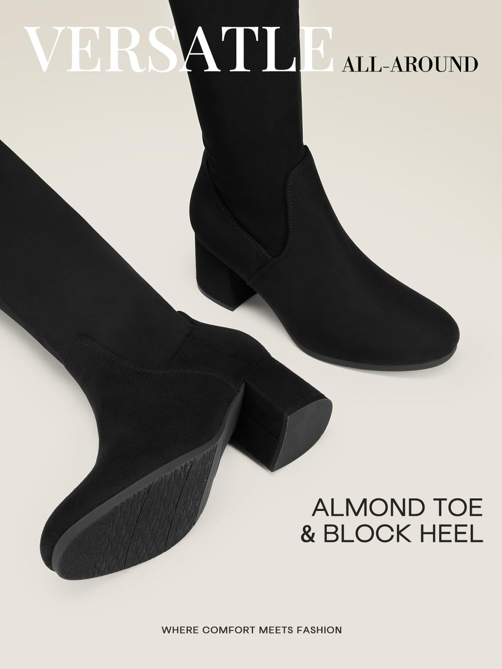 DREAM PAIRS Women's Laurence Over The Knee Thigh High Chunky Heel Boots Long Stretch Sexy Fall Boots,Size 8.5,Black,Laurence