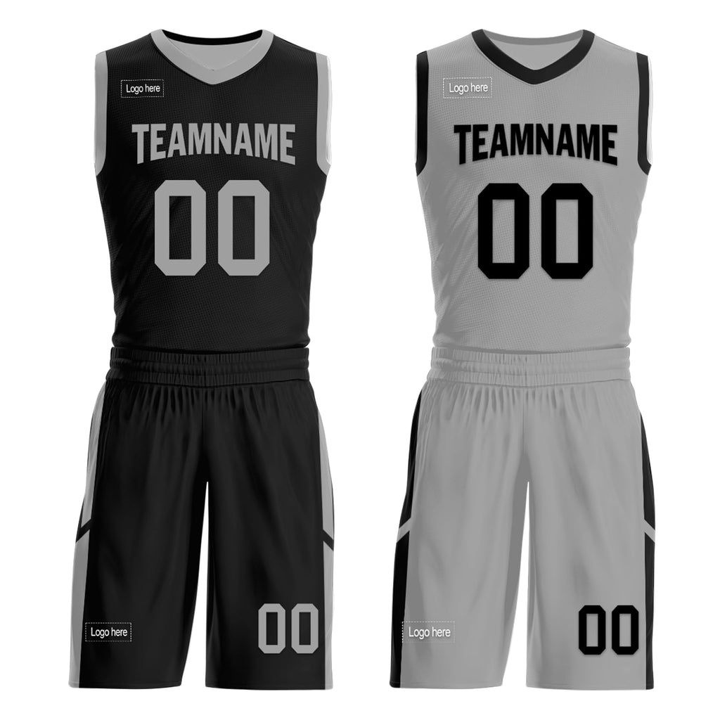 Custom Reversible Basketball Jersey Set for Men Youth Personalized Breathable Mesh Sports Uniform for Practice,Daily Wear Grey Black