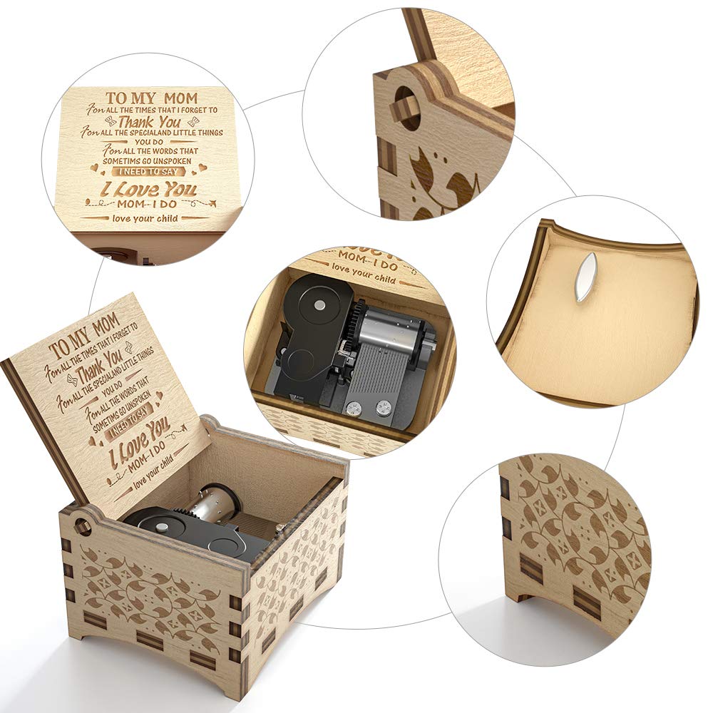 You are My Sunshine Music Box for Mom from Daughters, You are My Sunshine Cute Box with Wind Up, Wood Personalized Engraved Best Unique Gift for Birthday, Christmas Day