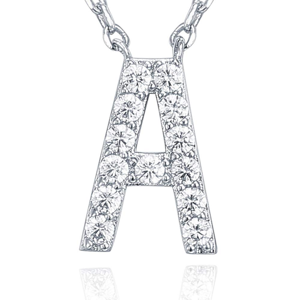 PAVOI 14K White Gold Plated Cubic Zirconia Initial Necklace | Letter Necklaces for Women | A Initial