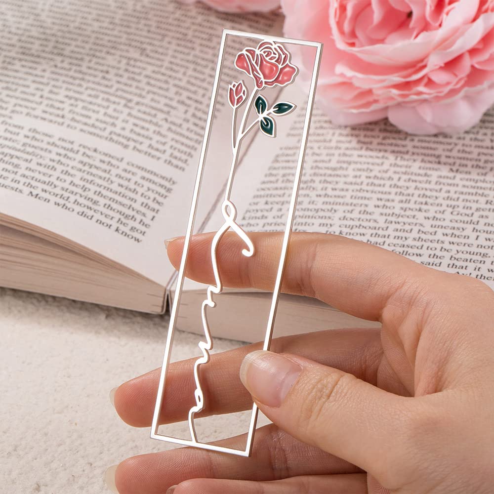 Custom Name Bookmark Birth Flower Bookmark Stainless Steel Bookmark for Women Personalized Birthday Gift for Her