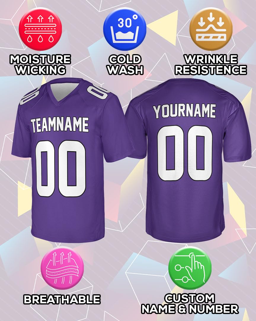 Custom Football Jersey for Men Women – Add Your Team Name Number Logo Personalized Adult Sports Shirt Customized Practice Football Uniform Purple/White