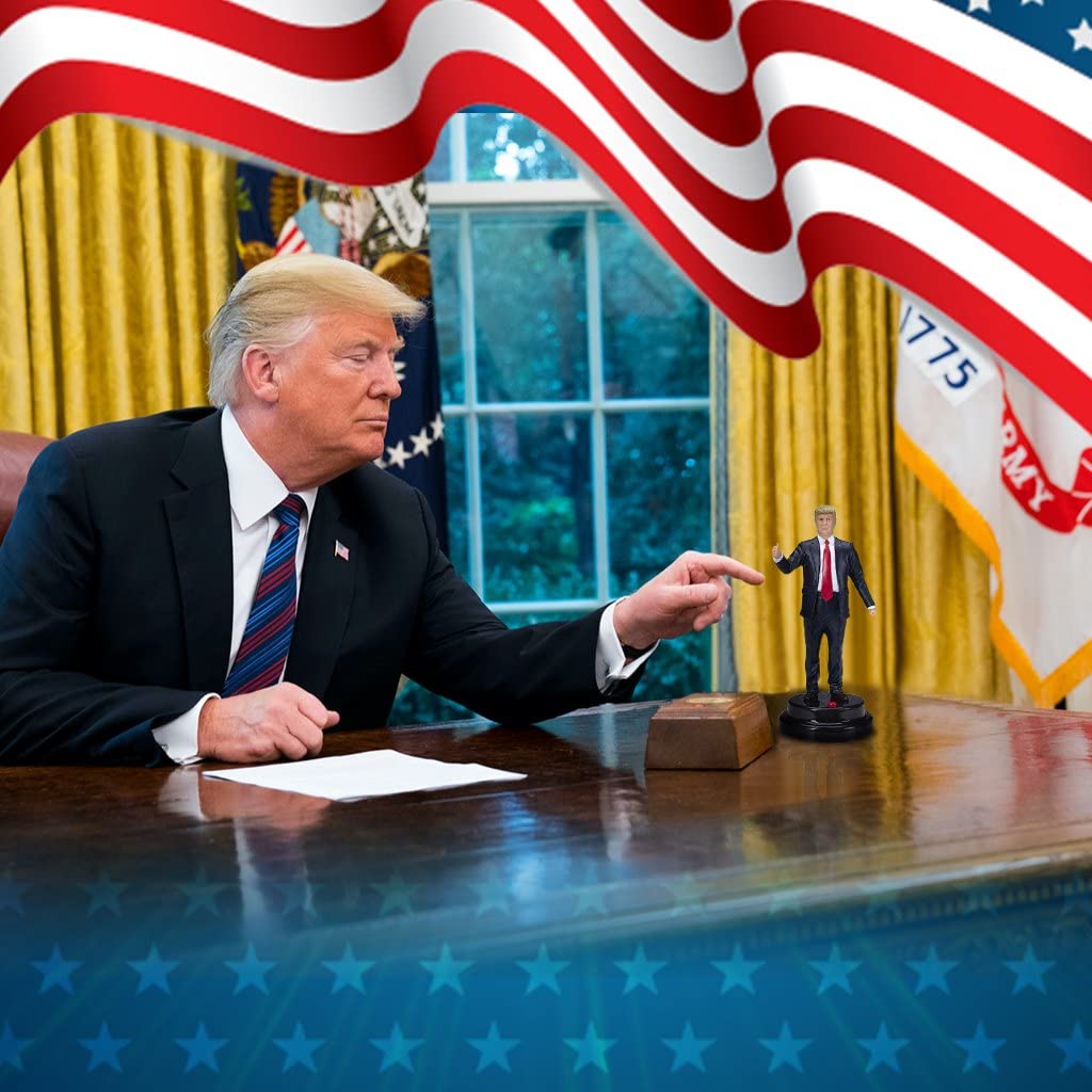 OUR FRIENDLY FOREST Talking Donald Trump Figure - Multiple Lines in Real Voice, Patriotic Desktop Collection, USA Bobblehead, Political Office Desk Decor, American Novelty Present