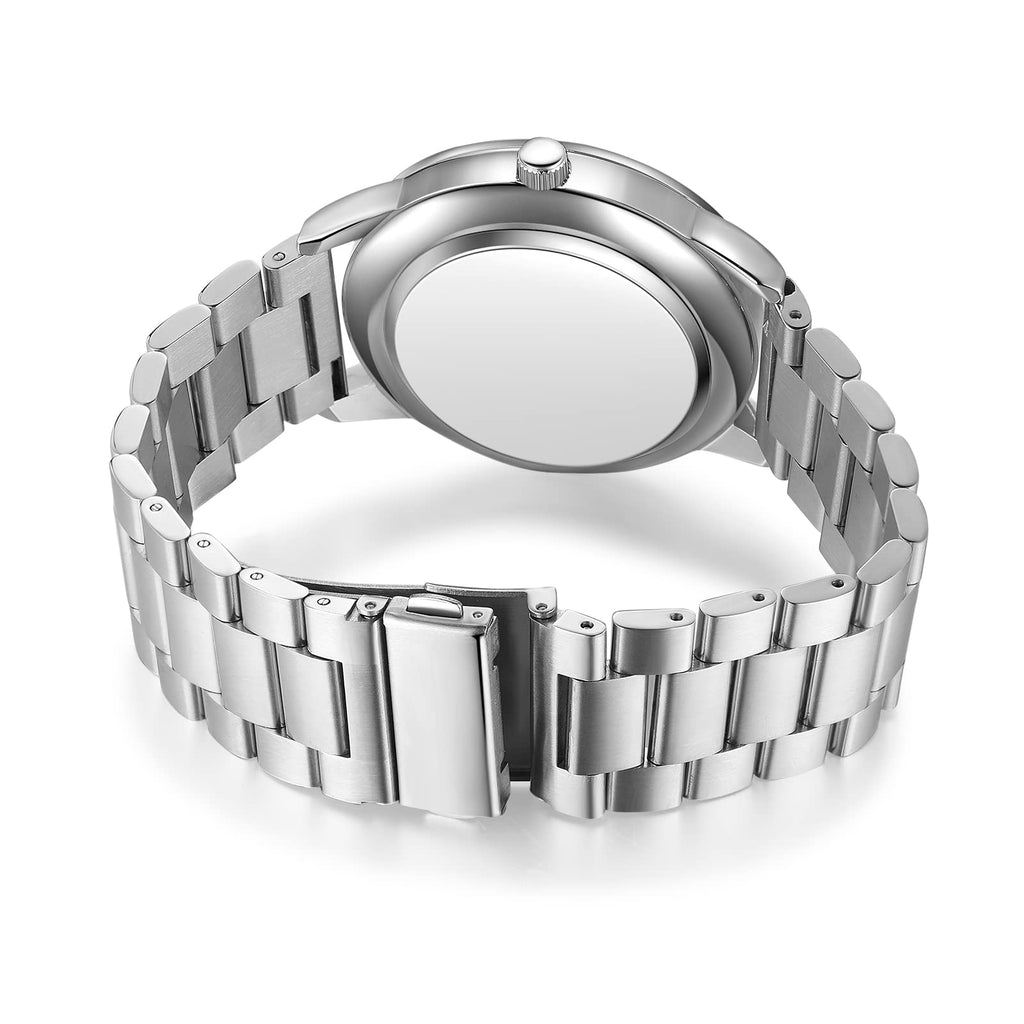 Jeweidea Personalized Photo Watch for Men Custom Engraved Name Picture Watch Stainless Steel Wrist Watch Unique Gift for Dad, Husband (Silver)