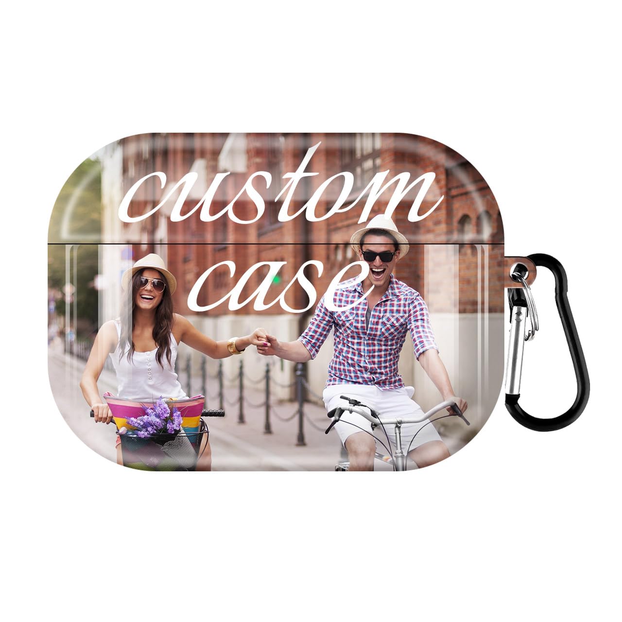 Custom Photo Case for Airpods 4/3/Pro/Pro 2 with Carabiner Keychain Personalized Picture Name Text Letter Premium Print On Cover,Full-Wrap Glossy Case