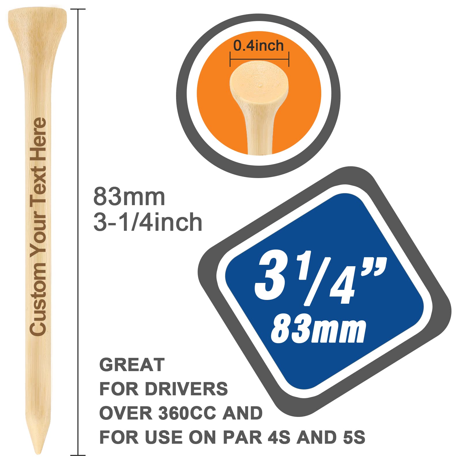 50-500 PCS Personalized Golf Tees in A Pouch, Custom Golf Tees Bulk with Your Name, Text, Logo, Wood Golf Tees 3 1/4" Inch Size, Personalized Golf Gift, and Party Favors