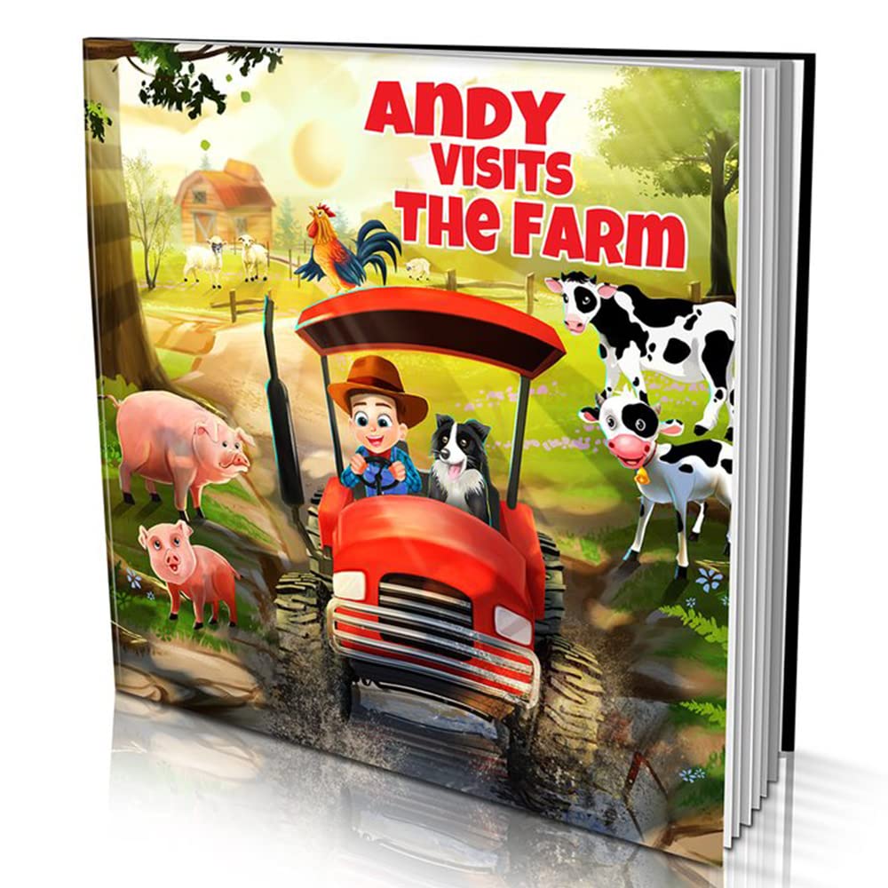 Personalized Storybooks by Dinkleboo - Visits The Farm - Your Child Joins Mr. Gray On A Trip Around The Farm - for Children Aged 0 to 8 Years Old - Soft Cover - Smooth, Glossy Finish (8"x 8")