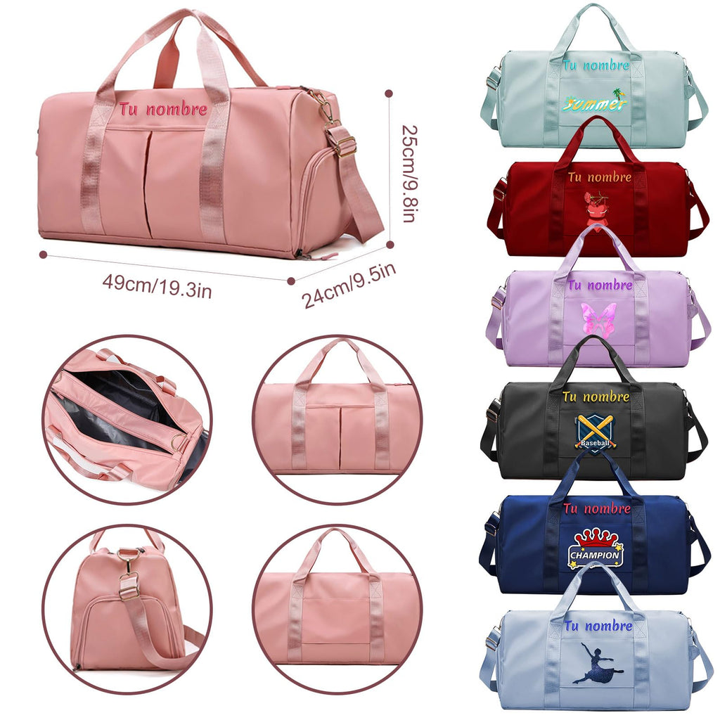 Custom embroidered sports bag, personalized gym bag, (with wet and dry pockets and shoe compartment) weekend travel duffel bag with shoulder strap, gift for travel and sports lovers