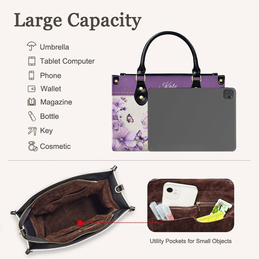 Personalized Monogrammed Womens Handbags - Medium Top-handle with Shoulder Strap - Aesthetic Handbag with Zipper