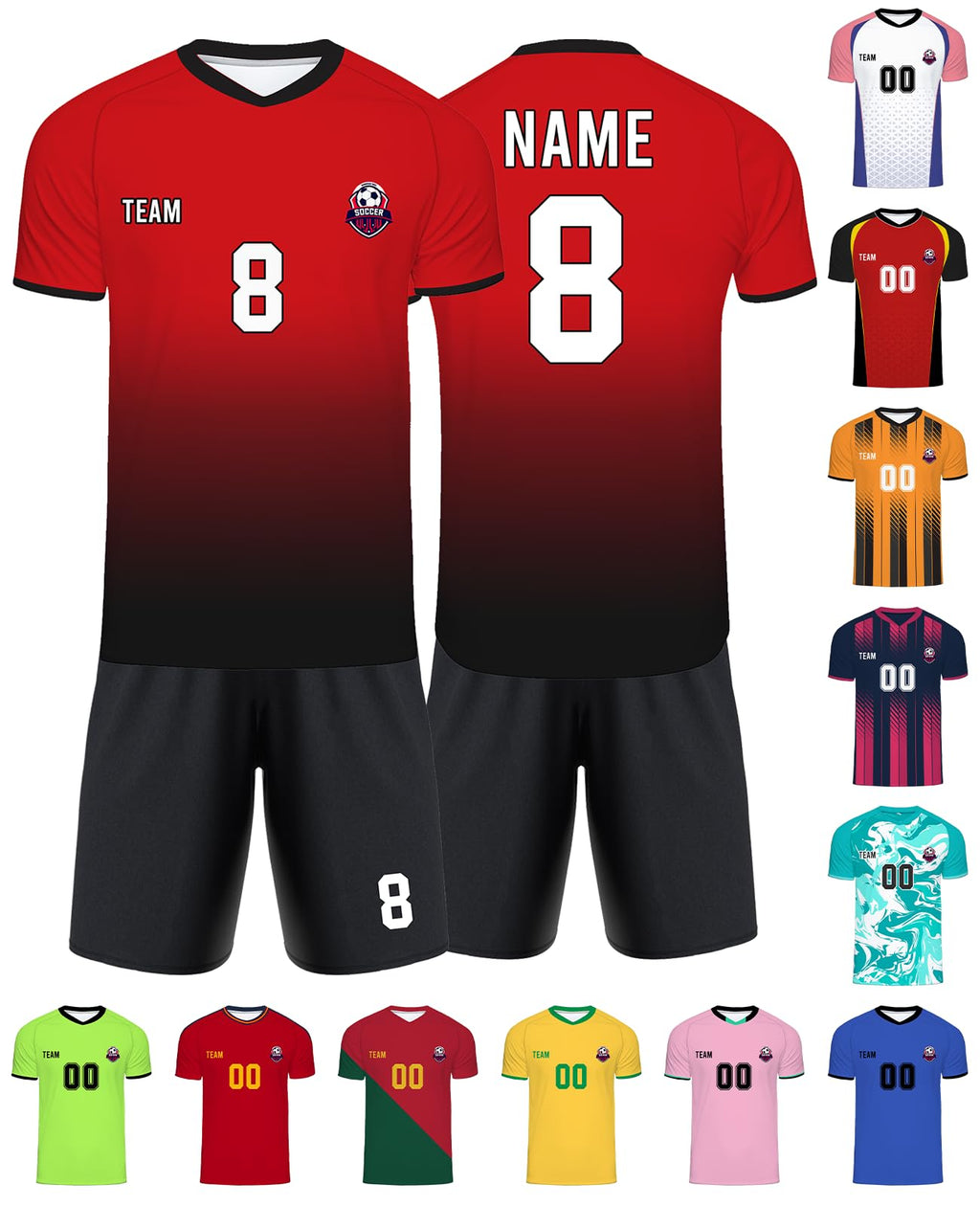 Custom Soccer Jersey Personalized Team Name Number Sports Shirt Customize Futbol Logo Jerseys for Kids Men Boys Youth, Red Gradient