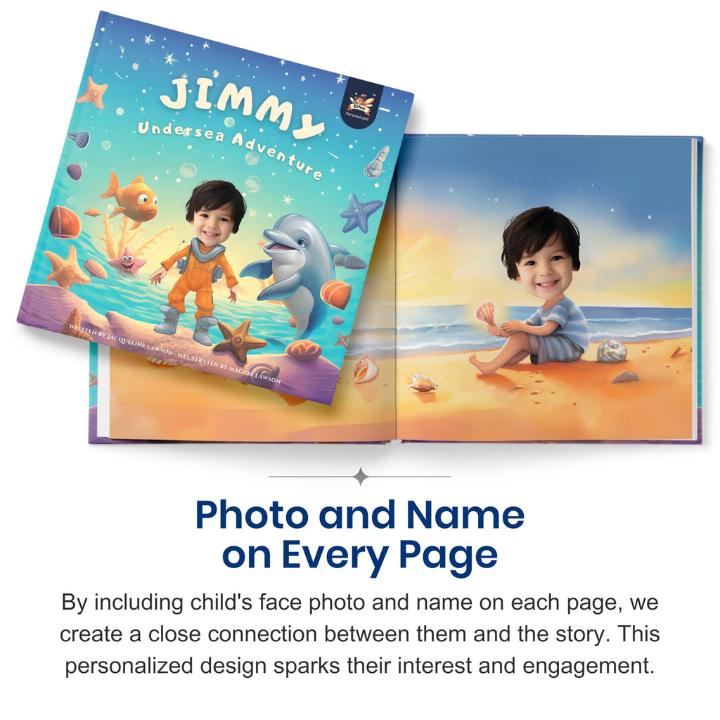 Personalized Children Story Book - Undersea Adventure - Customized Name & Photo - Baby Gifts - Kids Engaging Story - Elfink (Soft Cover)