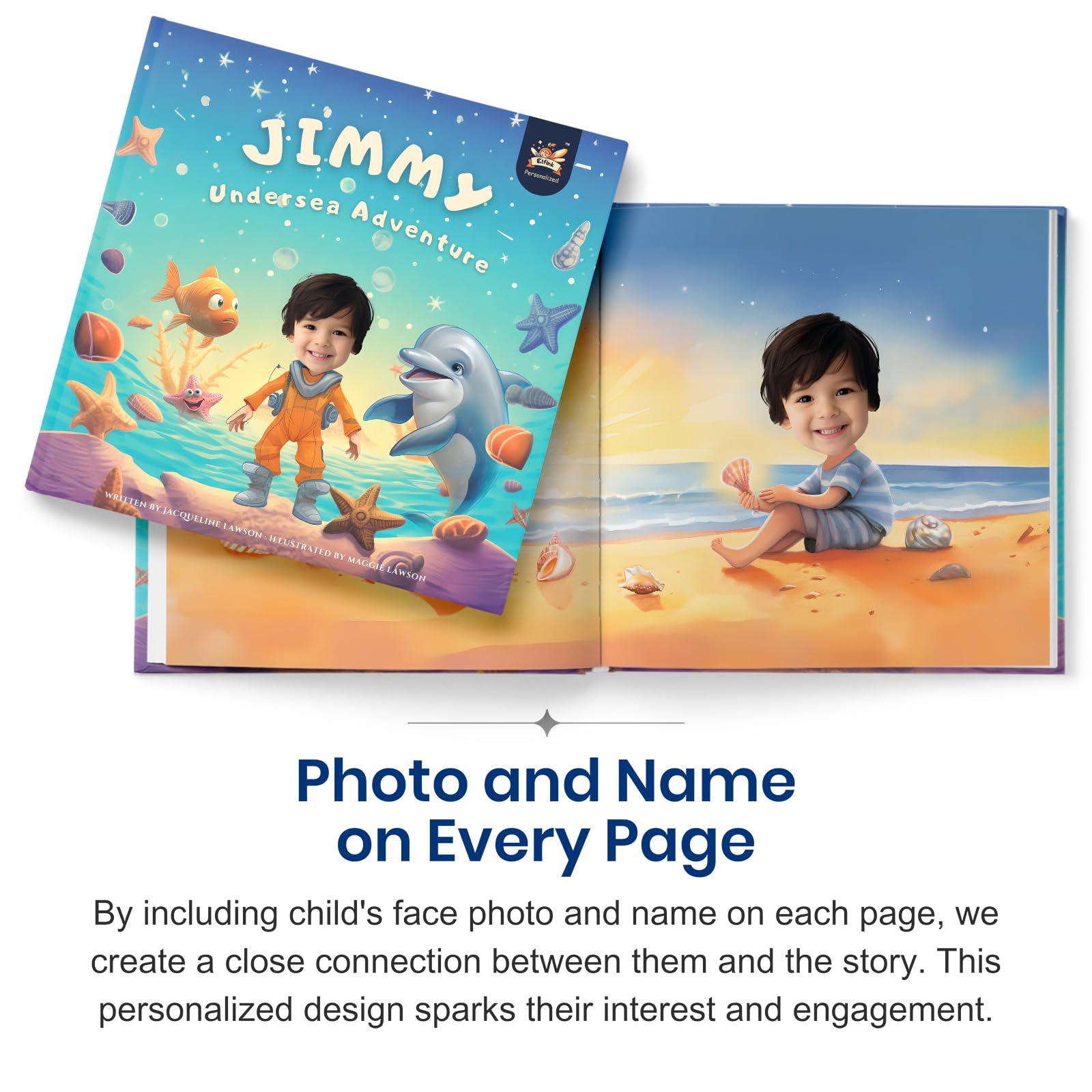 Personalized Children Story Book - Undersea Adventure - Customized Name & Photo - Baby Gifts - Kids Engaging Story - Elfink (Soft Cover)