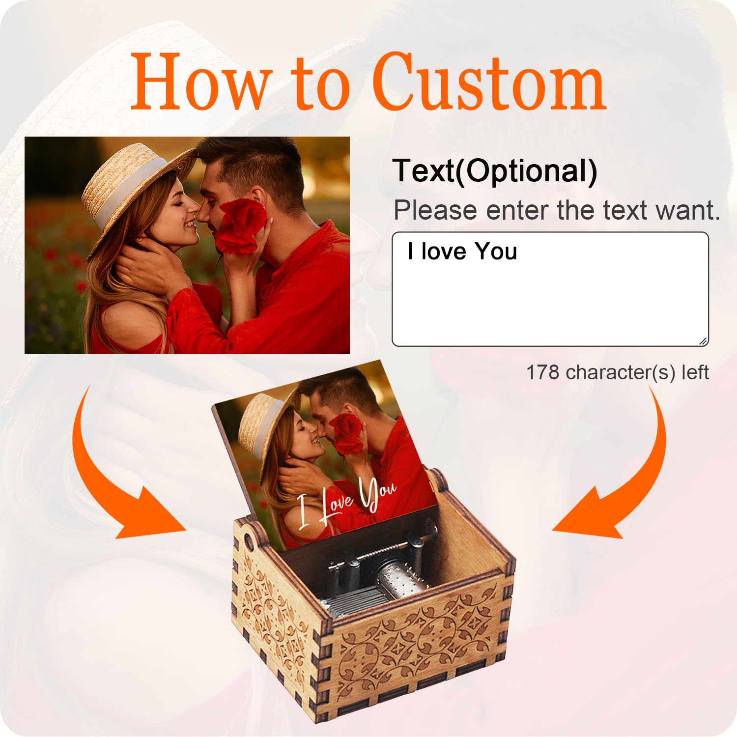 Custom Music Box Gifts for Woman Men Personalize Hand Crank Wooden Musical Boxes, Add Your Photo Name LOGO Image Suitable for Birthday Christmas Thanksgiving Mother's Day Keepsake