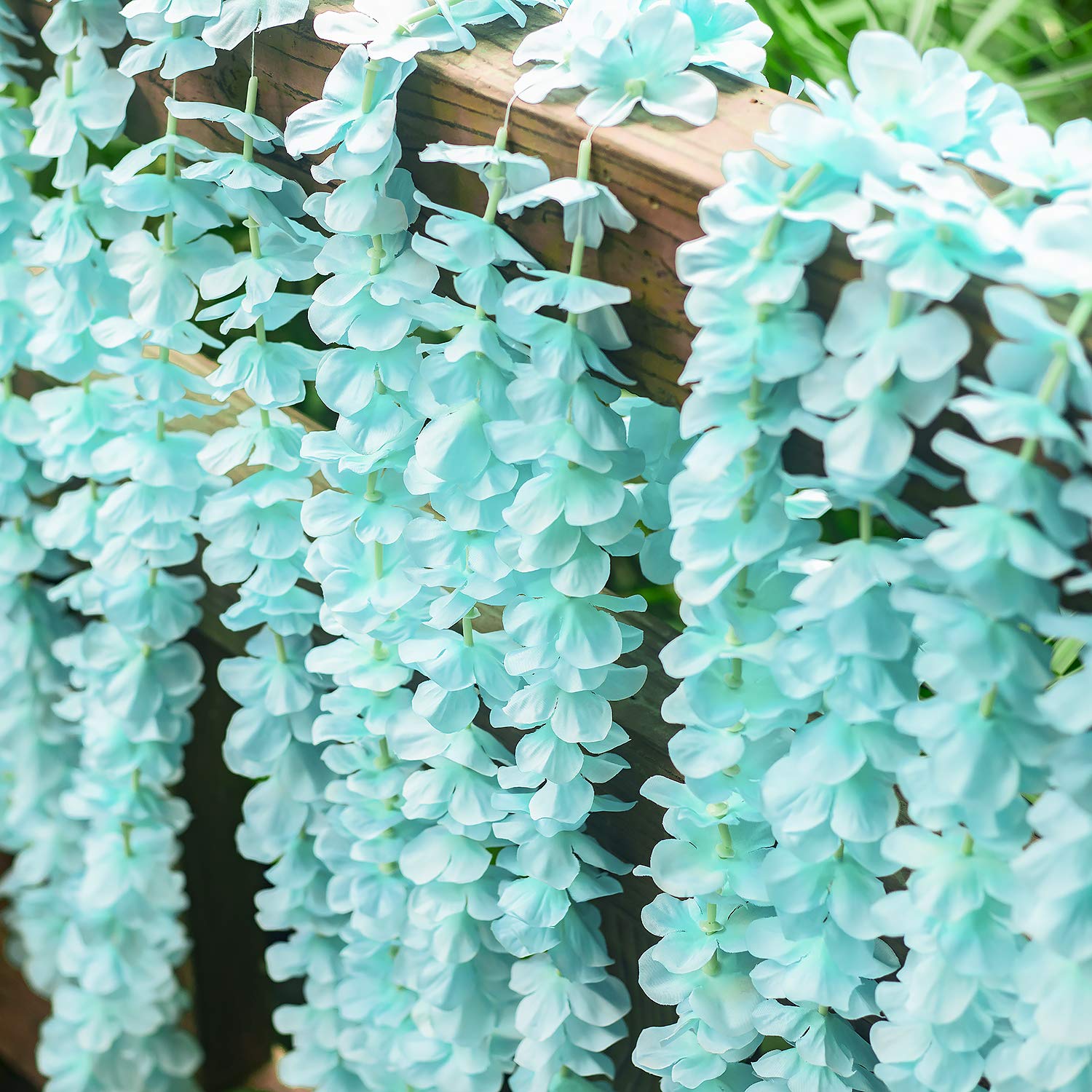 GPARK 10 Pack 6.5 Feet / 78 inch Wisteria Artificial Fake Hanging Flowers Silk Vine Ratta Plants Leaf Garland for Home Wedding Party Garden Outdoor Greenery Wall Decoration Blue