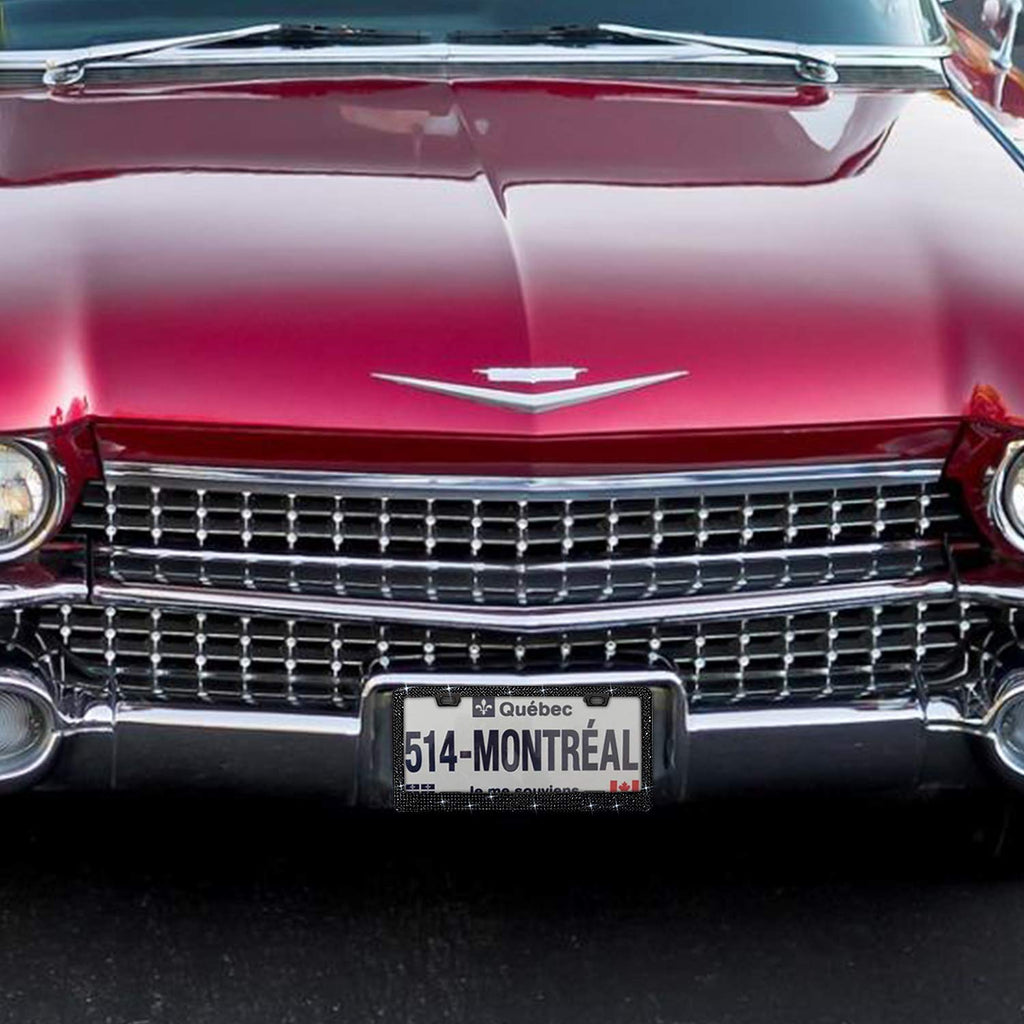 Bling License Plate Frame for Women, 1PCS Sparkly License Plate Frames| Over 1200 pcs 14 Facets Bedazzled Clear Glass Diamond Rhinestone Crystals w/Free Glitter Diamond Box (Black)