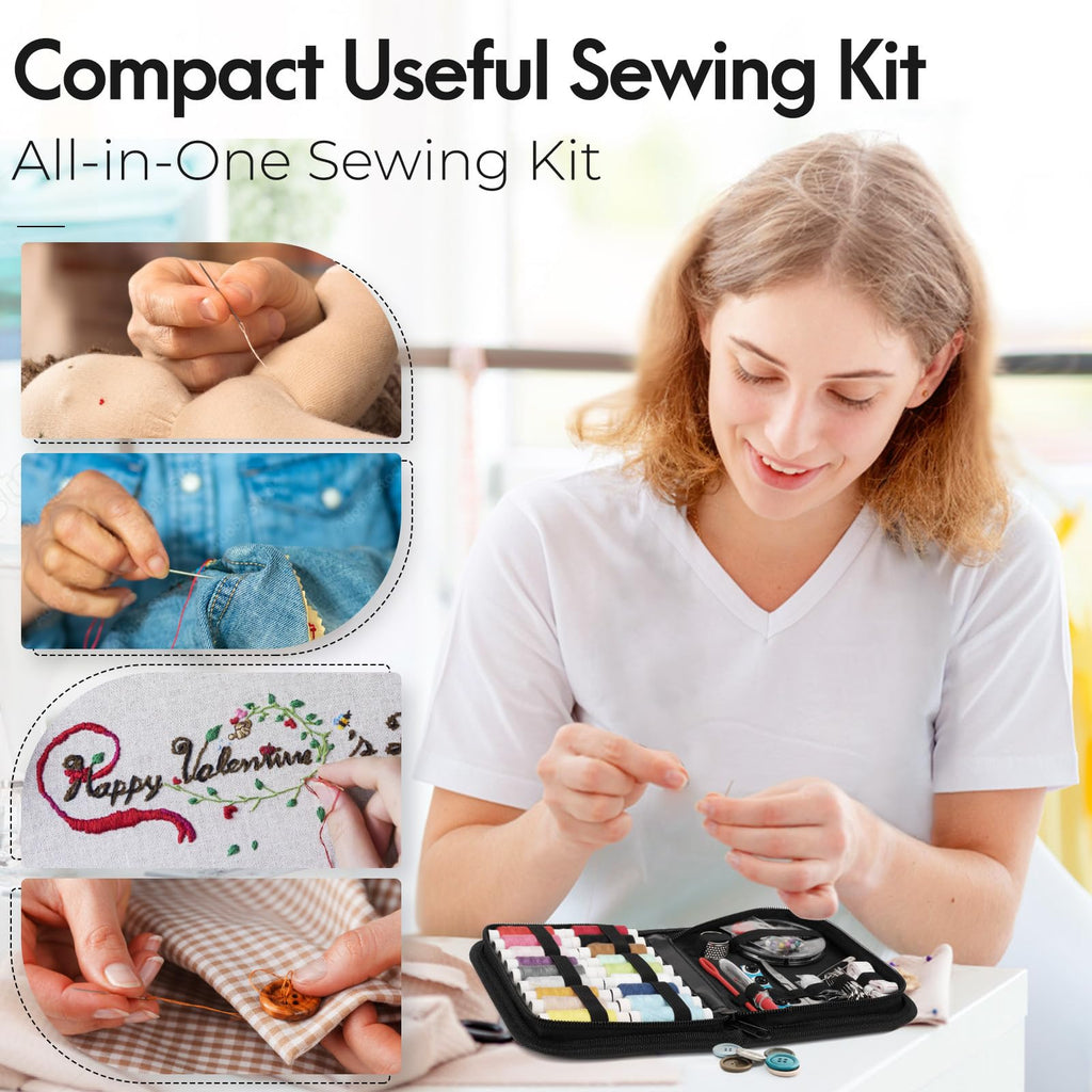 Coquimbo Sewing Kit Gifts for Mom Grandma Women Men Adults Kids Teens Beginner Kids Traveler, Portable Sewing Supplies Accessories Contains Thread, Needles, Scissors, Dorm Room Essentials (Black, M)
