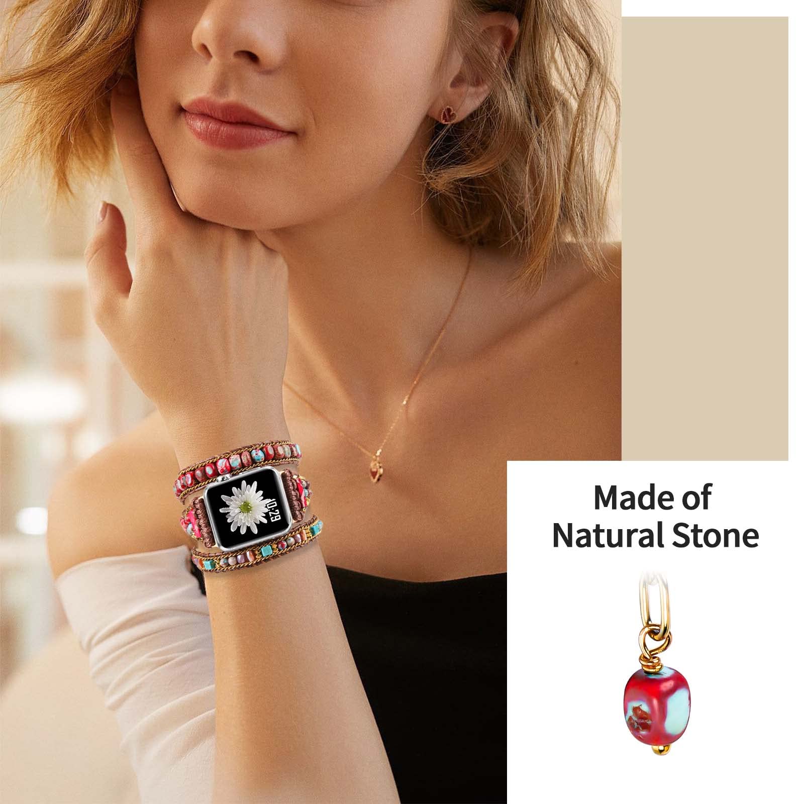 Youthrun Handmade Boho Watch Band Compatible with Apple Watch 49MM 45MM 44MM 42MM 41MM 40MM 38MM Beaded Wrap Bracelet for iWatch Ultra, Series SE/9/8/7/6/5/4/3/2/1, Fancy Strap for Women