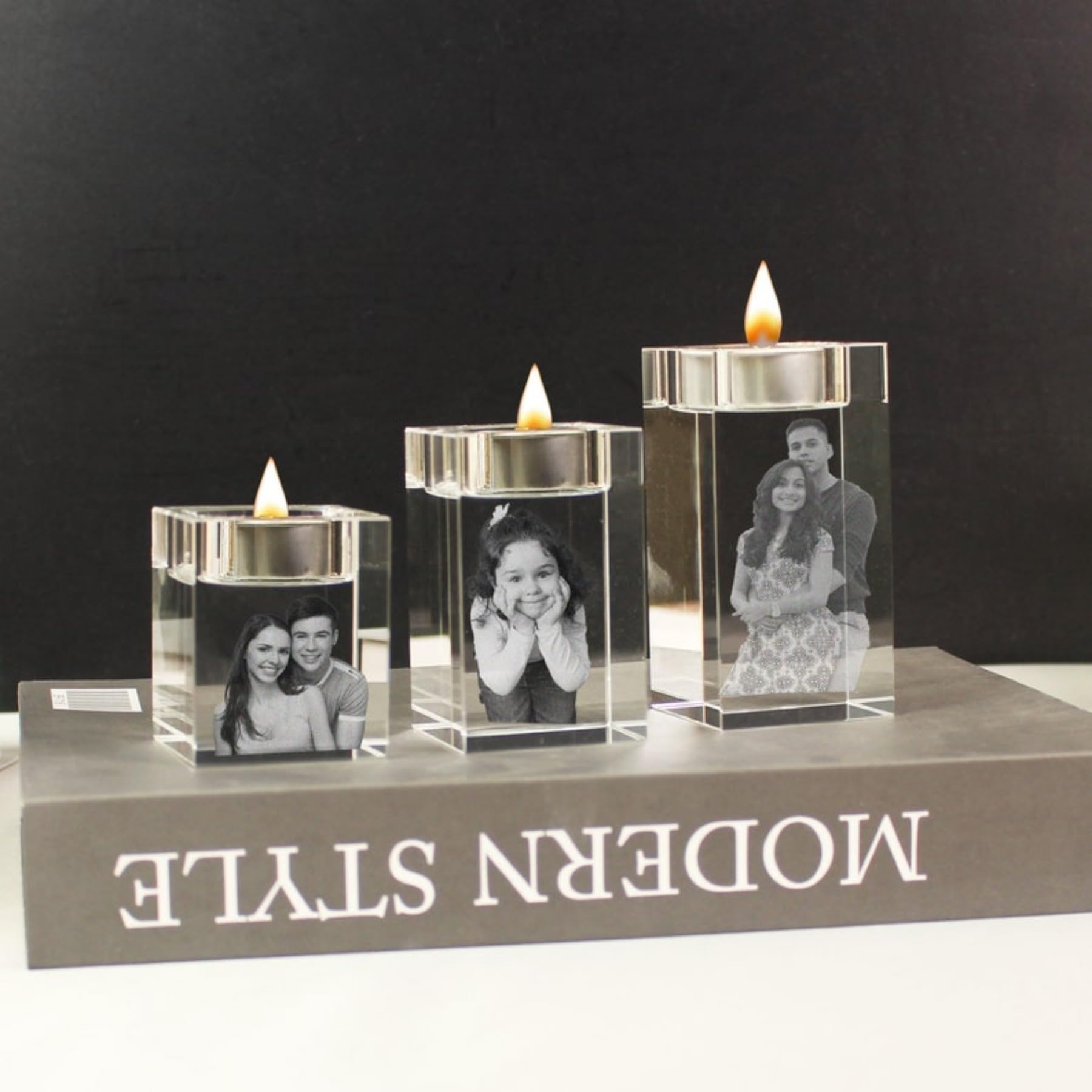 Custom Personalized 3D Laser Engraved Photo Picture K9 Crystal Candle Holder Stand Personalized Photo Engraved Crystal Candelabra (5x5x8cm)