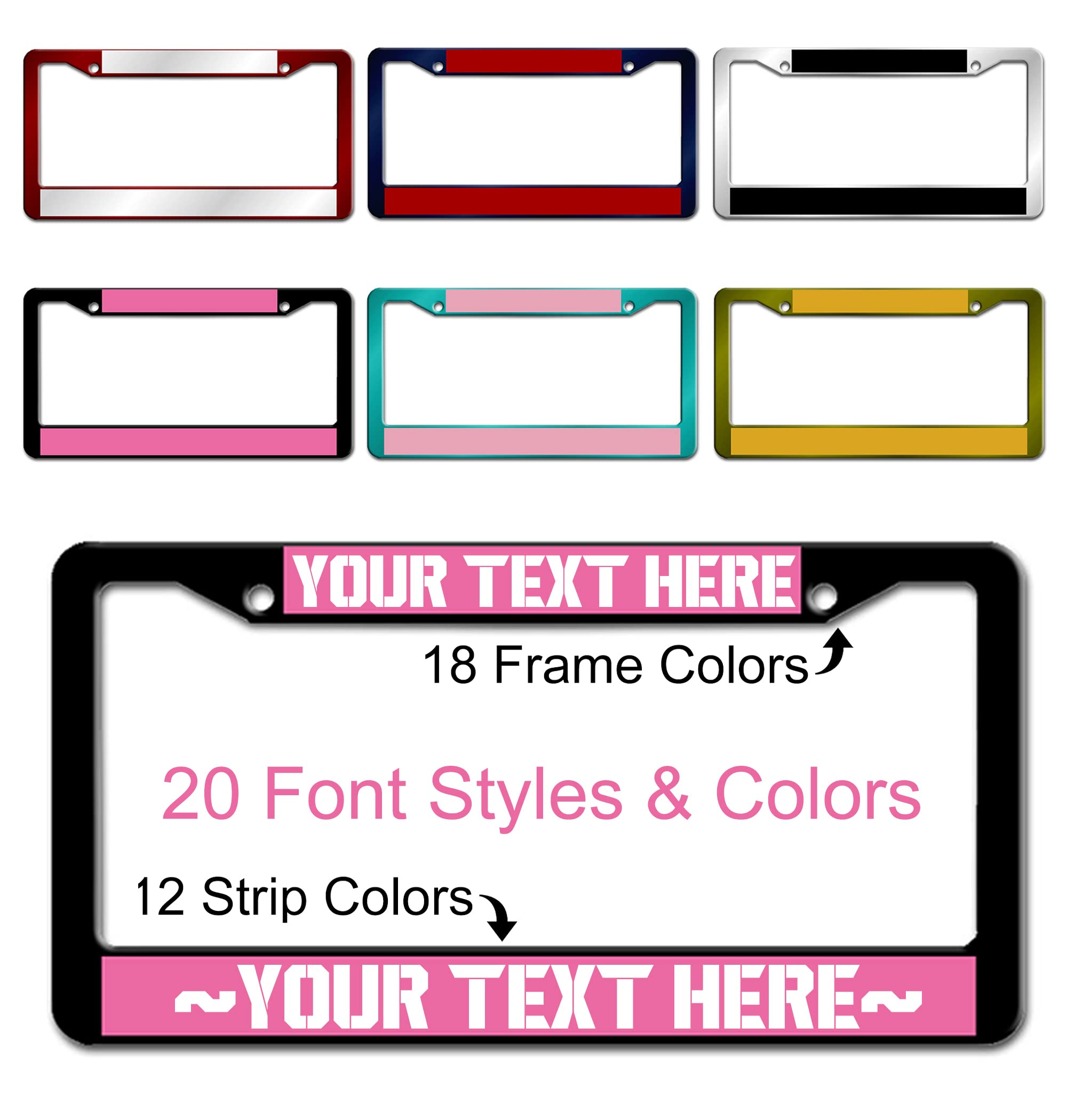 Custom Personalized License Plate Frame,Your Own Text Plate Frames for Cars, Customized Design Metal License Plate Holder, Customize Funny Metal Car Accessories License Plate Holder Chrome 2 Holes