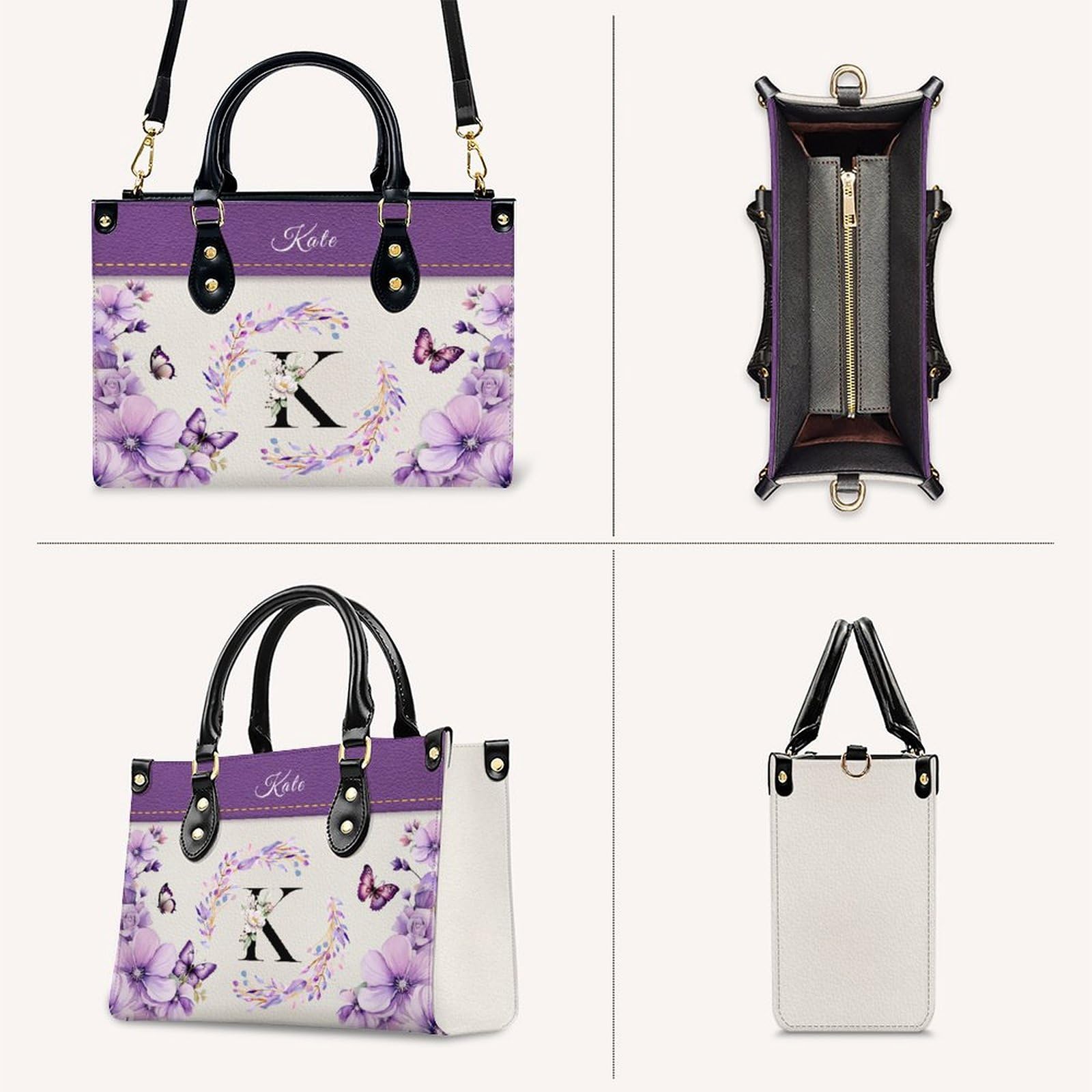 Personalized Monogrammed Womens Handbags - Medium Top-handle with Shoulder Strap - Aesthetic Handbag with Zipper