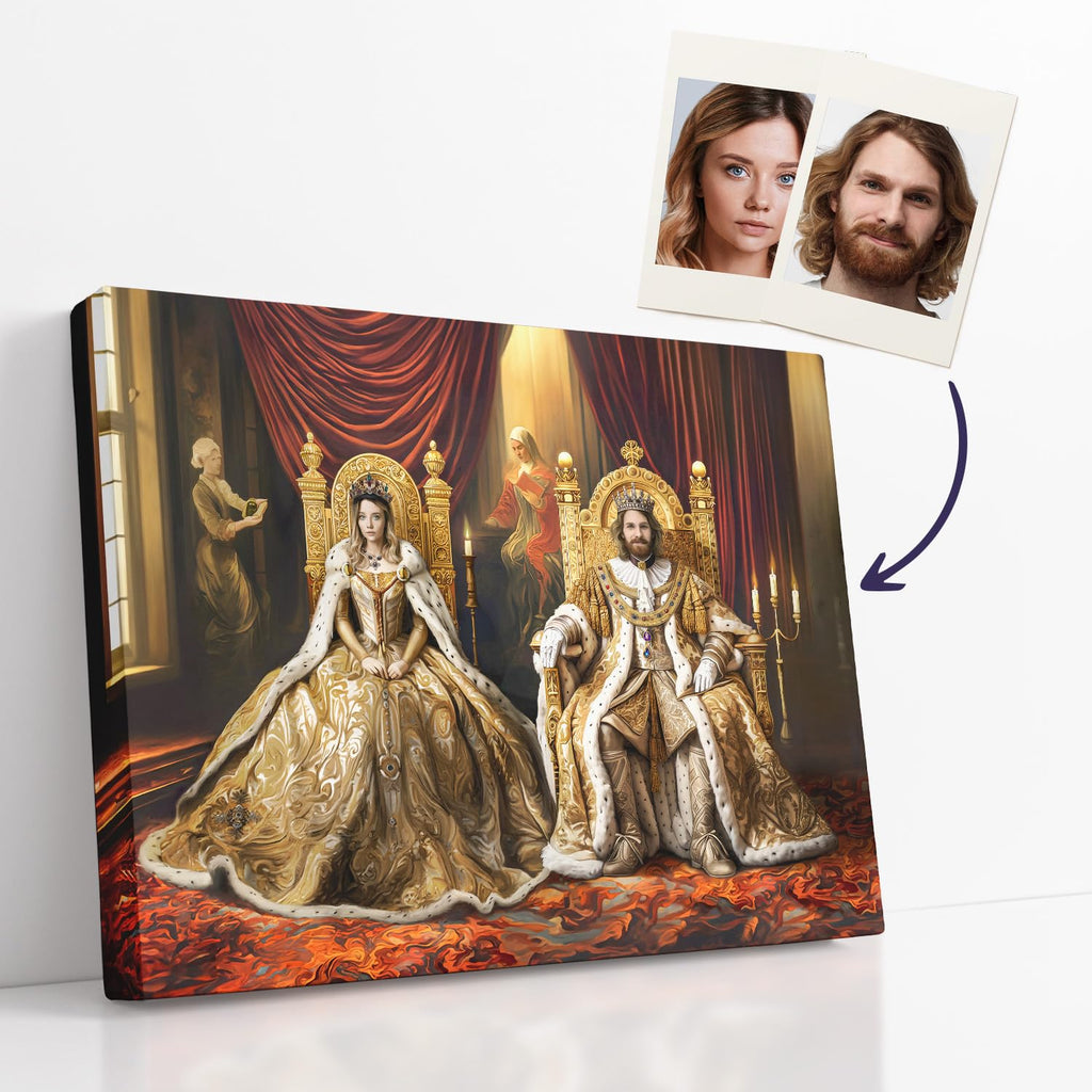 Turn Me Royal Custom Couple Portrait from Your Photo, Canvas Wall Art as Personalized Gift for Couple, Turn them into Royalty (The Golden Royals, 16" x 12")